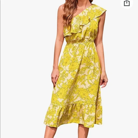 yellow floral flowy dress Women's Yellow Floral Button Front Midi Dress main image 1